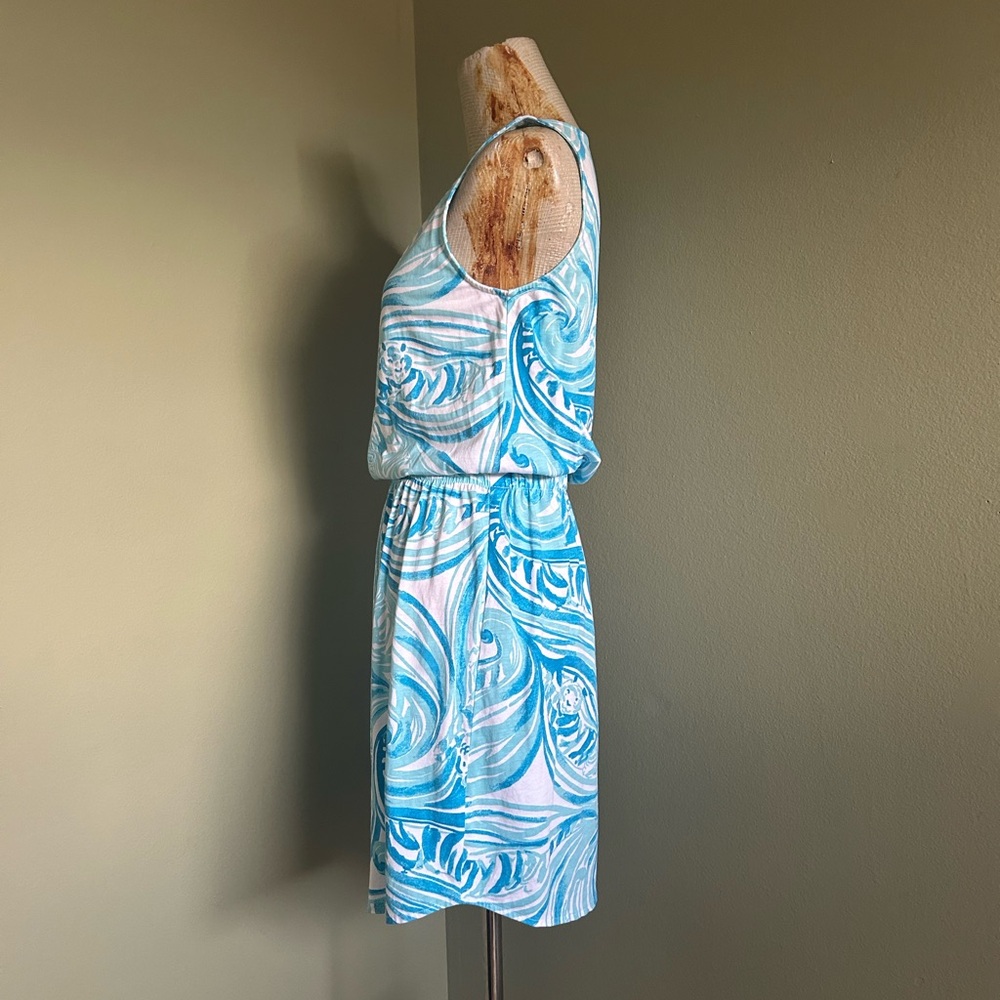 Lilly Pulitzer Shirttail Turquoise and White Patterned Dress NWOT - Picture 3 of 9